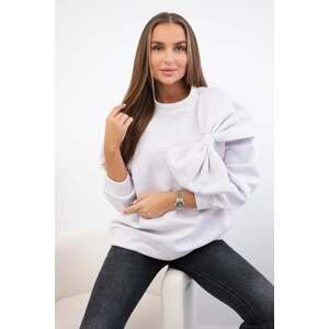Cotton insulated sweatshirt with a large bow in beige melange color