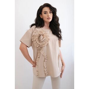 New punto blouse with decorative floral beige