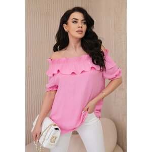 Spanish blouse with decorative ruffle in light pink color