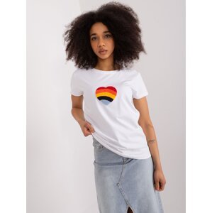 White women's T-shirt with BASIC FEEL GOOD embroidery