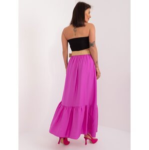 Purple long skirt with knitted belt and ruffle