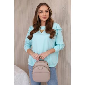 Cotton blouse with ruffles on the shoulders mint