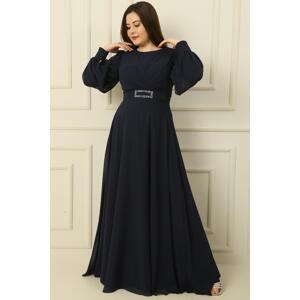 By Saygı Double Breasted Collar Waist Belt Lined Plus Size Long Hijab Dress