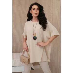 Oversized blouse with pendant in beige color
