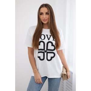 Love Heart Cotton Blouse with Print White+Black