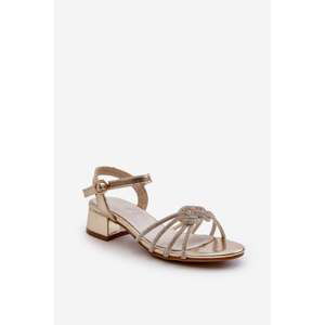 Girls' low-heeled sandals with zircons, gold Ollna