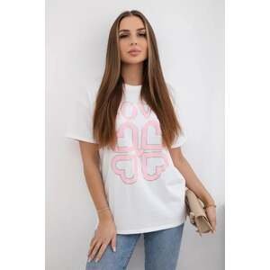 Love Heart Cotton Blouse with Print White+Pink