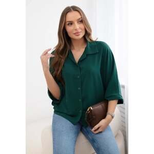 Oversized blouse with button fasteners in dark green color