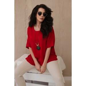Oversized blouse with red pendant