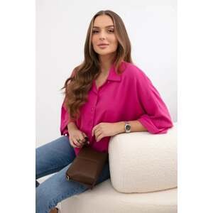 Oversized blouse with fuchsia button closure