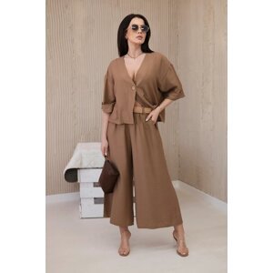 Viscose blouse + wide Camel trousers