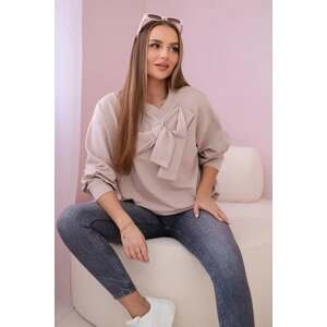 Cotton blouse with beige bow