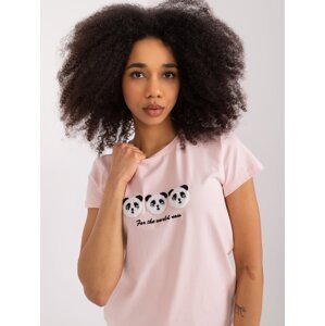 Light pink T-shirt with BASIC FEEL GOOD inscription