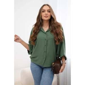 Oversized blouse with khaki button closure