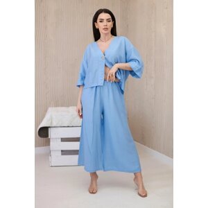 Viscose blouse + wide trousers blue