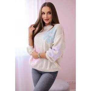 Sweater with floral mohair beige pattern