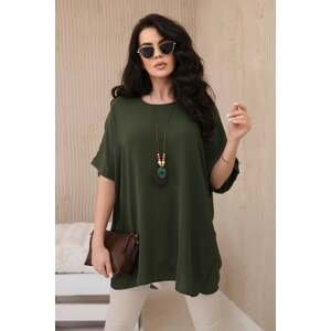 Oversized blouse with pendant in khaki color