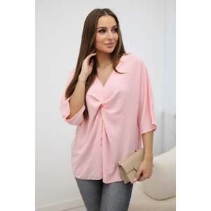 Oversized blouse with a neckline powder pink