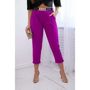 Viscose trousers with a decorative belt in dark purple colour