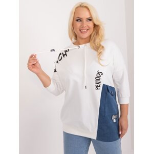 Ecru longer blouse plus size with lettering