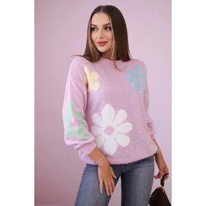 Sweater with floral mohair pink pattern