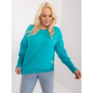 Turquoise plus-size cotton blouse with slits