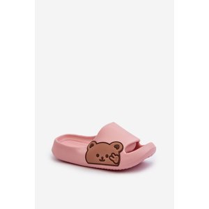 Lightweight foam slippers with teddy bear, pink embossing