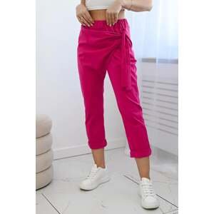Trousers with asymmetrical fuchsia tie at the front
