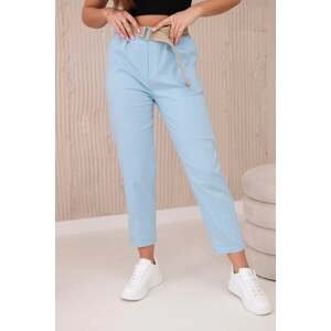Blue trousers with wide belt