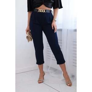 Viscose trousers with decorative belt navy blue