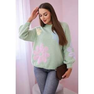 Sweater with floral mohair dark mint