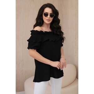 Spanish blouse with decorative ruffle in black