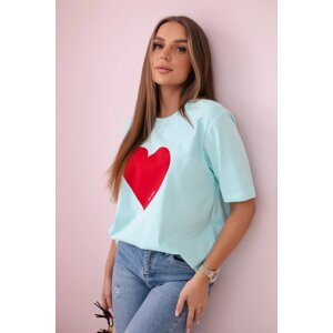 Cotton blouse with mint heart print