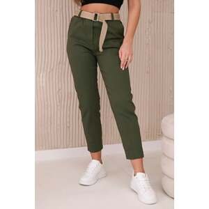 Trousers with a wide belt in khaki