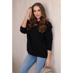 Cotton blouse with ruffles on the shoulders black