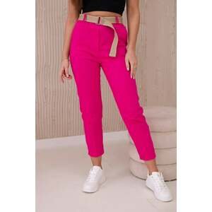 Fuchsia-coloured trousers with wide belt