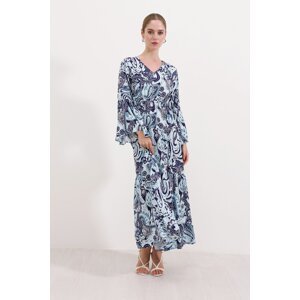 Bigdart 2454 Patterned Long Dress - Navy Blue