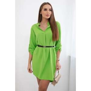 Dress with a longer back and a belt of bright green