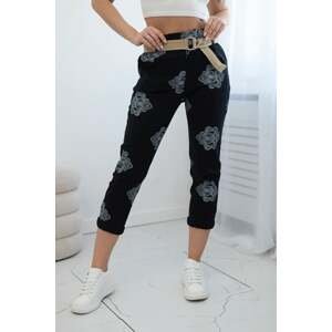 Black viscose trousers with print