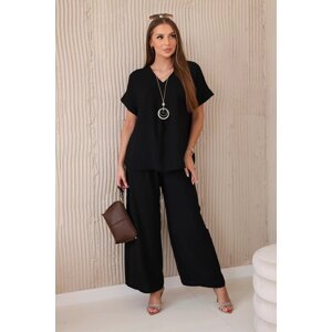 Set with necklace, blouse + trousers, black