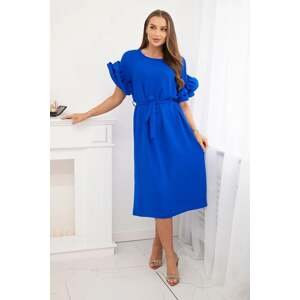 Dress with a tie at the waist with decorative sleeves cornflower blue