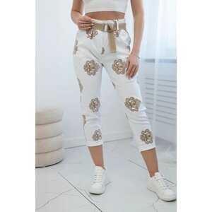 White viscose trousers with print