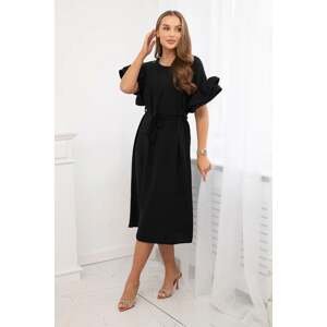 Dress with a tie at the waist with decorative sleeves in black