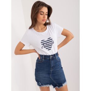White and navy blue T-shirt with heart print BASIC FEEL GOOD