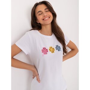 White T-shirt with openwork appliqué BASIC FEEL GOOD