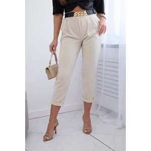 Viscose trousers with decorative belt in beige