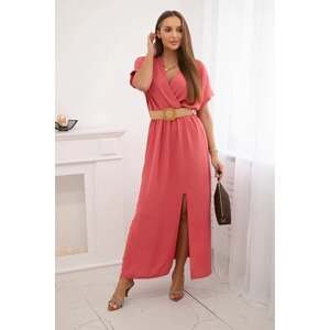 Long dress with decorative coral belt