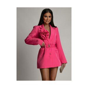 Women's blazer with belt and flower, dark pink