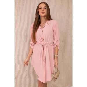 Dress with buttons and tie at the waist - dark powder pink