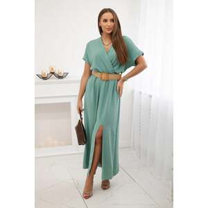 Long dress with decorative belt dark mint